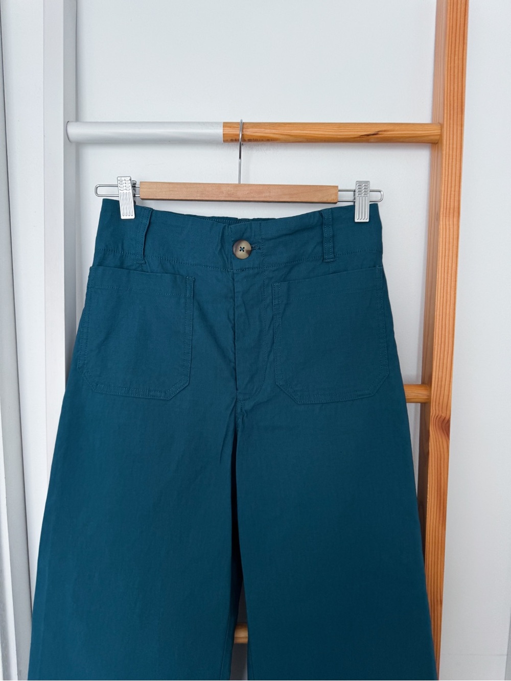Anthropologie Maeve Colette Wide Leg Pants Trousers Dark Turquoise Cotton Linen - Picture 4 of 14